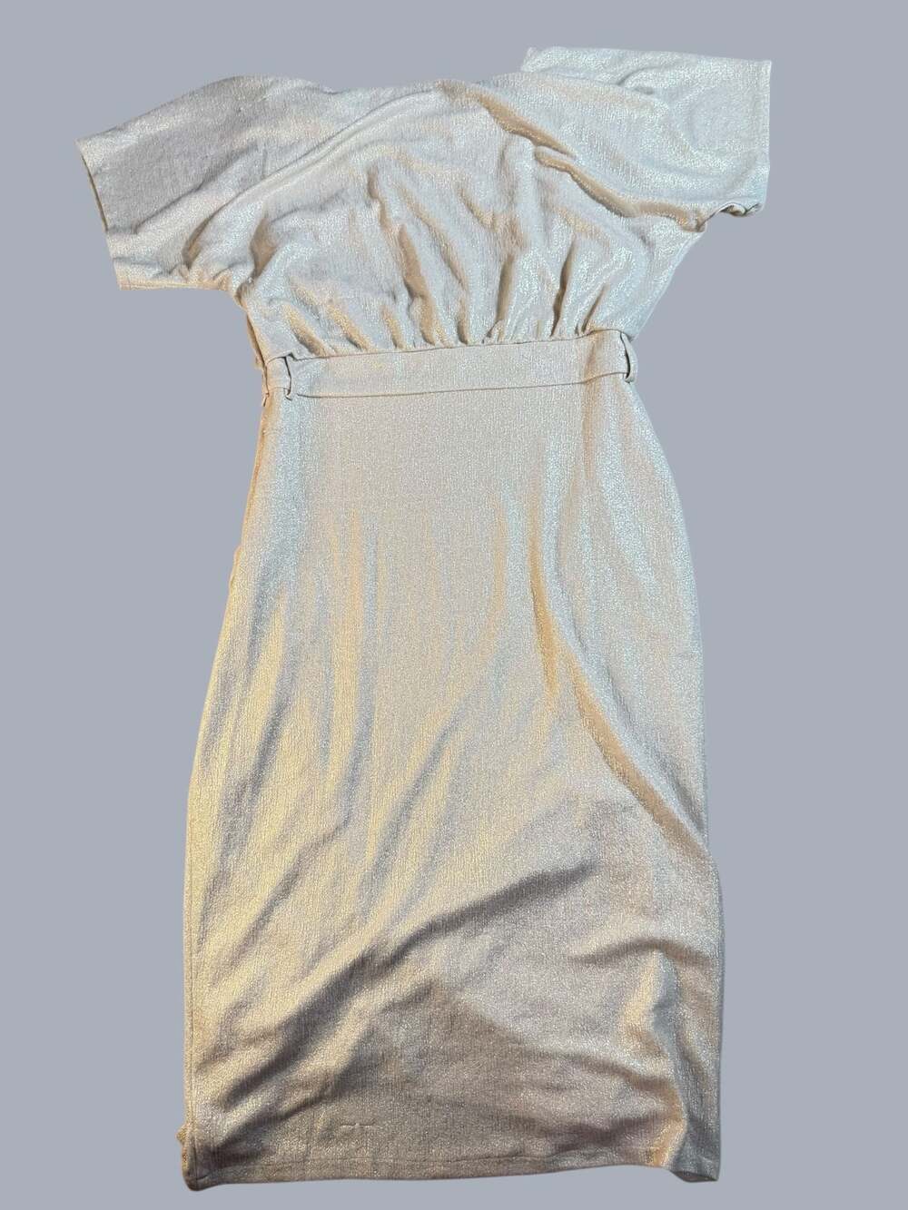 Alexia Admor Champagne Shimmer Off-The-Shoulder Ruched Midi Dress Size 8 - Picture 4 of 8